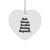 Scuba Diving Enthusiasts Gifts from the Heart - Eat. Sleep. Scuba Diving. Repeat. Funny Heart Ornament for Men, Women, Friends, or Family on Christmas - Image 1